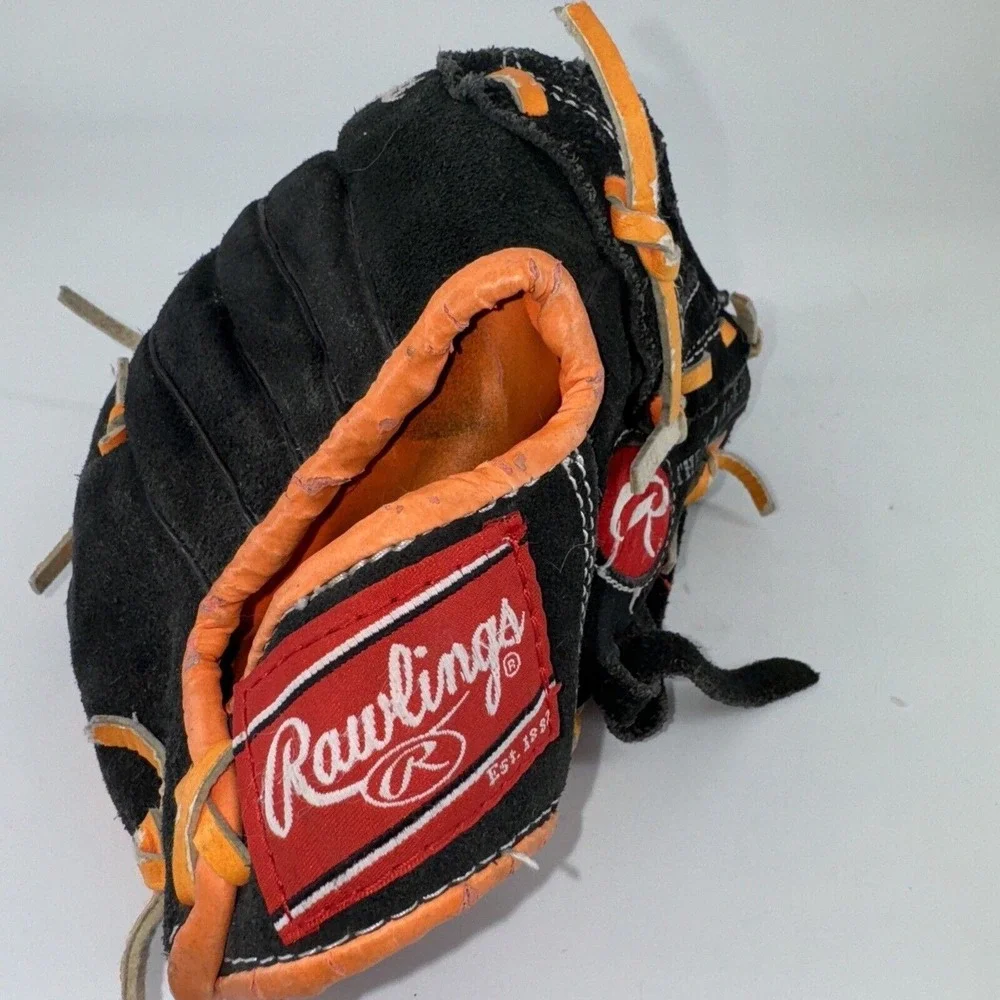 Baseball Glove Rawlings 9.5 Inch Youth S950NO RHT Black Leather Bright Orange